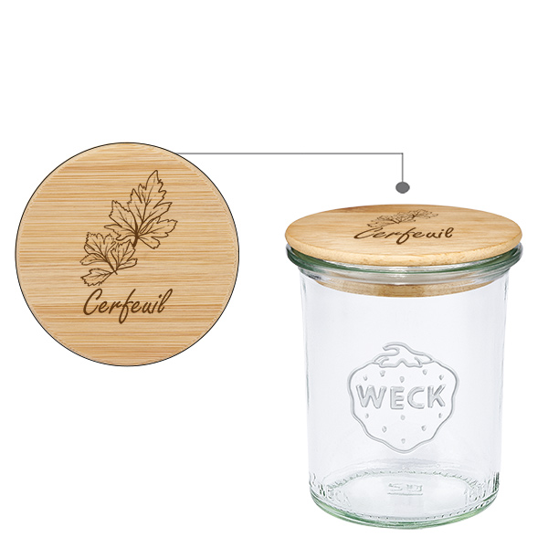 Couvercle en bois "Cerfeuil" avec WECK verre plongeant 160ml
