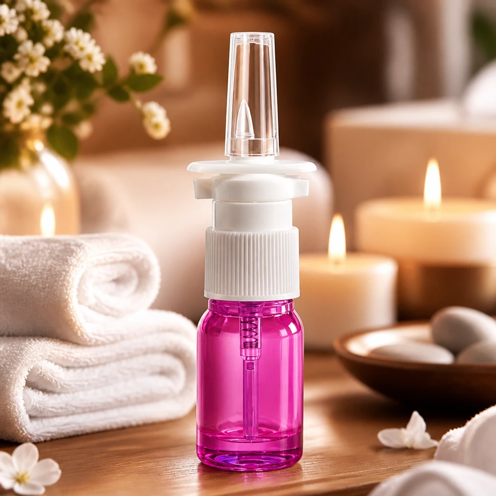 5 ml næsesprayflaske hvid/transparent standard PurpleLine UT18/5 Præcis 5 ml næsesprayflaske med UT18/5-gevind i lys violet til medicinsk brug