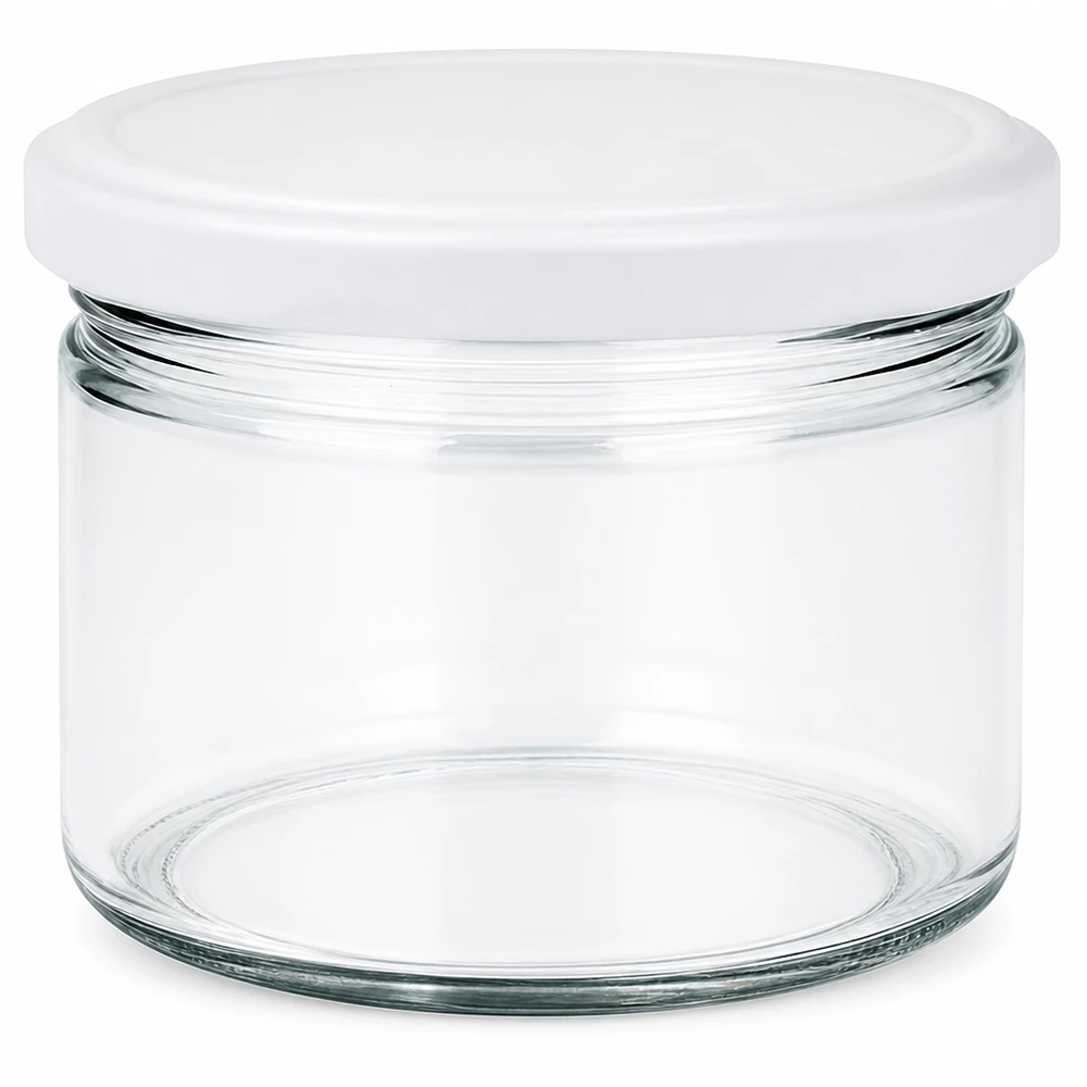 540 ml rund krukke med BasicSeal-låg hvid UNiTWIST 540 ml rund krukke med hvidt BasicSeal-låg UNiTWIST - tom opbevaringskrukke i klart glas til køkken- og husholdningsbrug