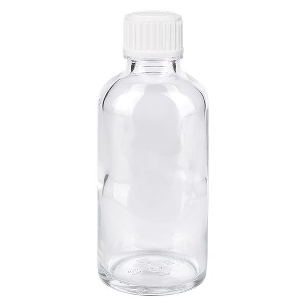 Apoteksflaske klar 50ml skruelåg hvide kugler St Apoteksflaske klar 50ml skruelåg hvide kugler St