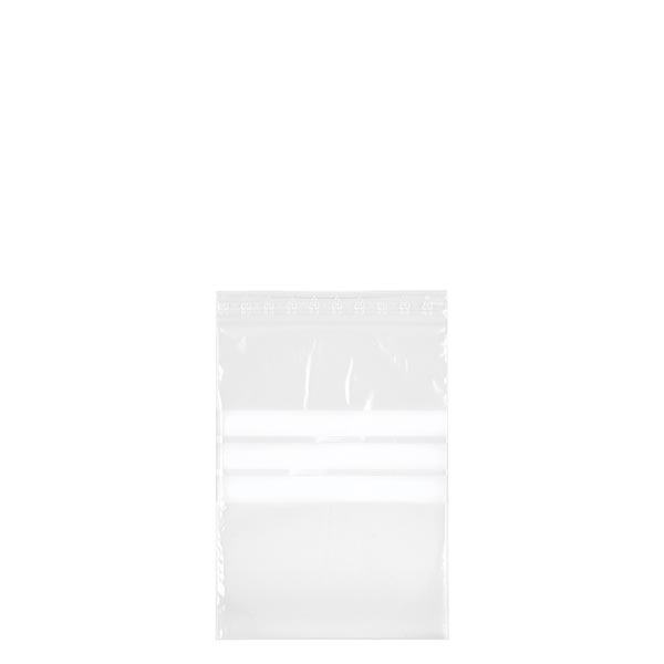 PolyZip med skrivefelt (pakke med 100) 80x120mm. Fremstillet af klar PE 50µm. Også til fødevarer. Med skrivefelt og zip-trykforsegling.