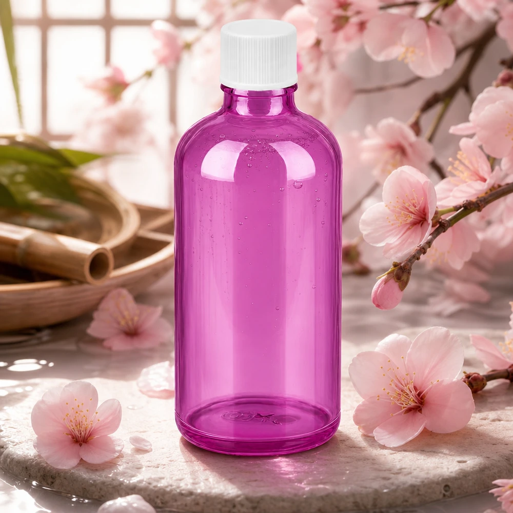 100 ml flaske 11 mm skruelåg hvid standard PurpleLine UT18/100 Elegant violet glasflaske 100 ml med hvidt skruelåg til skønhedsprodukter af høj kvalitet