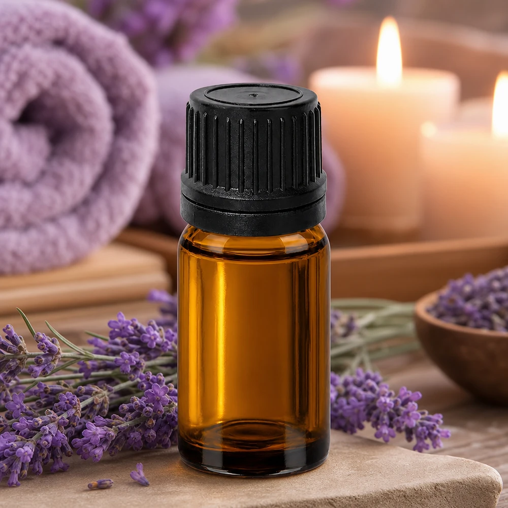 10 ml dråbeflaske 1 mm sort OV BrownLine UT18/10 Lille 10 ml dråbeflaske i ravfarve med sort låg til aromaterapi og kosmetik