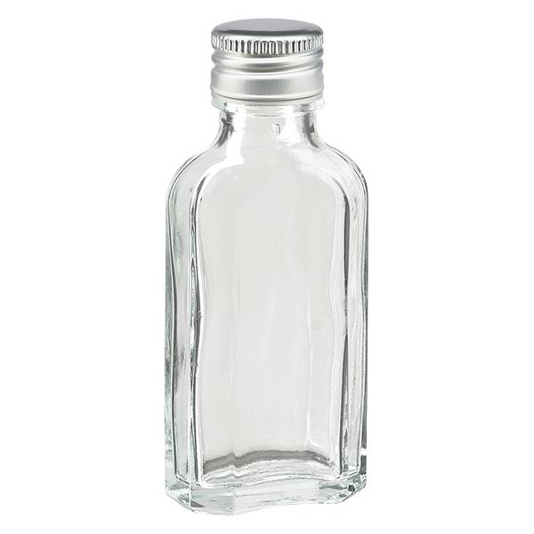 50 ml Meplat klar med aluminiumshætte sølv PP22 50 ml Meplat klar med aluminiumshætte sølv PP22