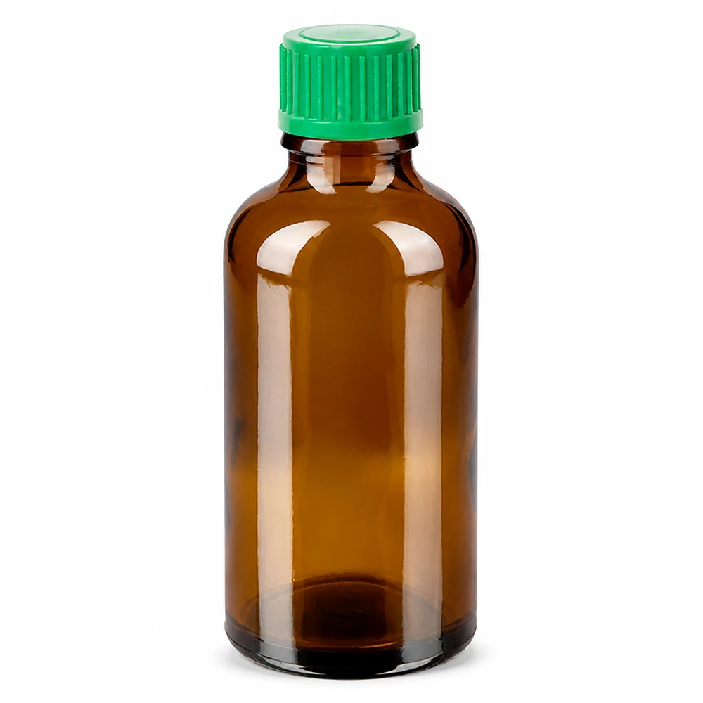 50 ml Dropperflaske 0,8 mm grøn STD BrownLine UT18/50 50 ml dråbeflaske brun med grøn hætte 0,8 mm åbning til præcis dosering