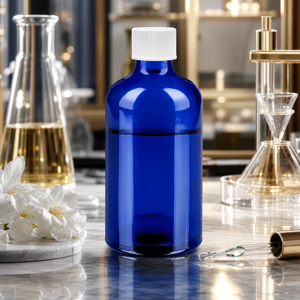 100 ml flaske 11 mm SV hvid STD BlueLine UT18/100 Professionel 100 ml laboratorieflaske i koboltblå med hvid 11 mm standardhætte til forskning