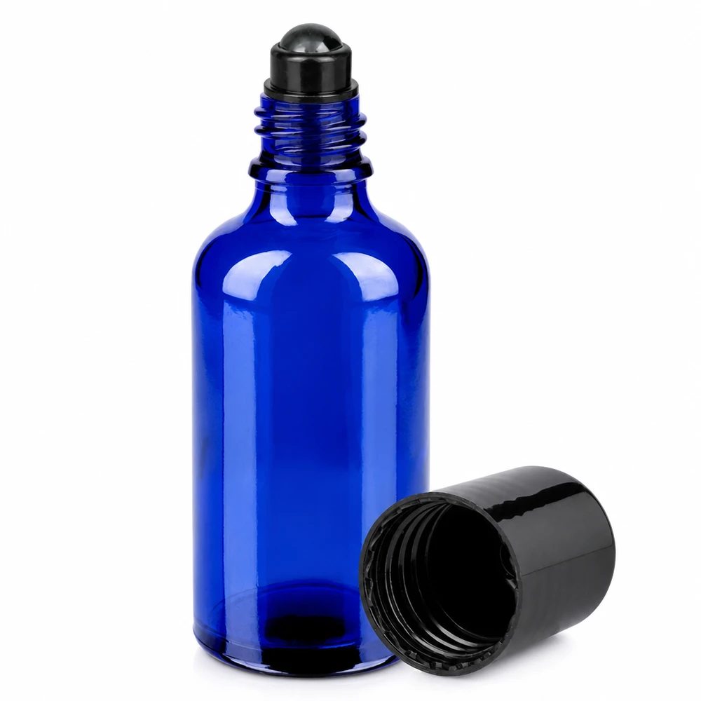 50 ml roll-on flaske sort STD BlueLine UT18/50 Roll-on-flaske 50 ml blåt glas STD BlueLine UT18/50 til kosmetik og æteriske olier