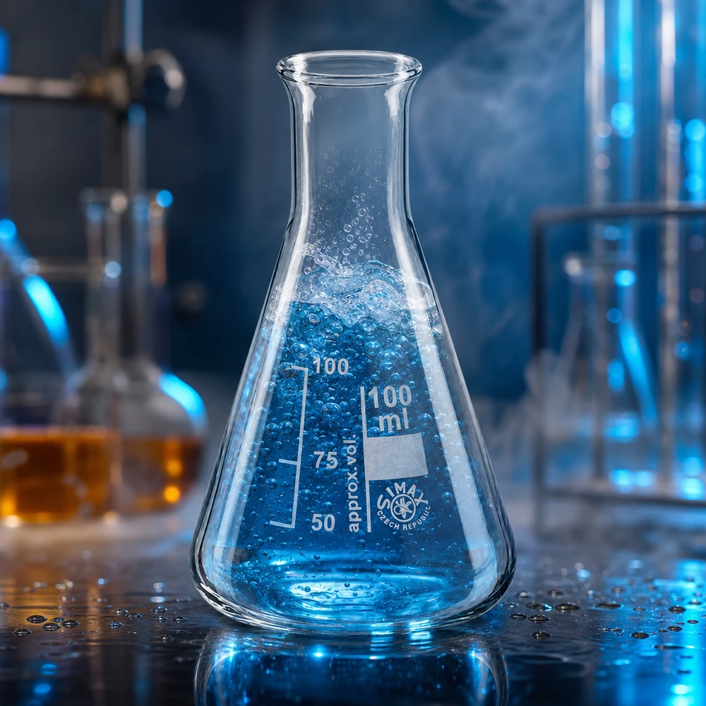 Erlenmeyer-kolbe 100 ml med smal hals Erlenmeyer-kolbe 100 ml med smal hals og konisk form til optimal blanding og hvirvling af væsker