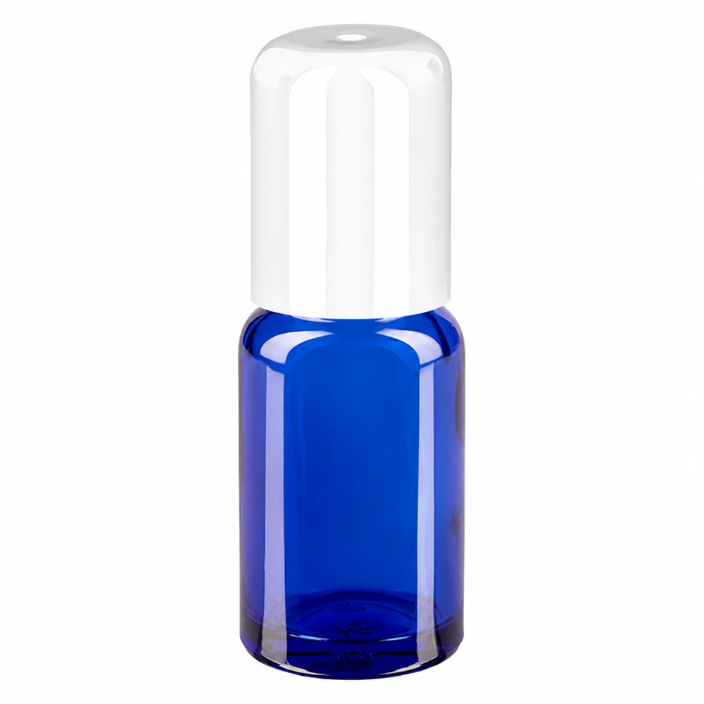 10 ml roll-on flaske hvid STD BlueLine UT18/10 10 ml roll-on flaske hvid STD BlueLine UT18/10 blå glas med hvid hætte