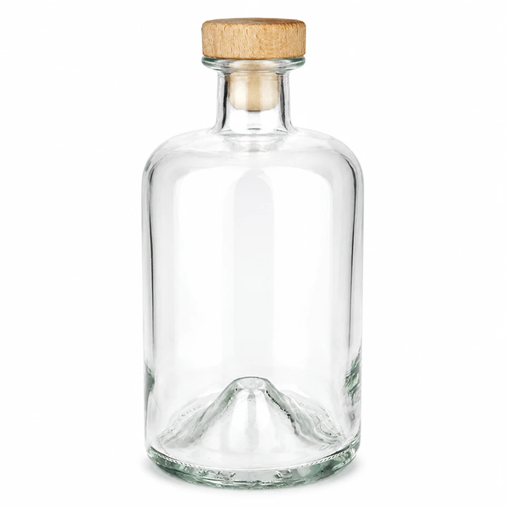 500 ml apoteksflaske »Sofia« med træhåndtag og kork UNiTWIST® 500 ml glasflaske Sofia med træhåndtag kork UNiTWIST transparent tom Produktfoto på hvid baggrund