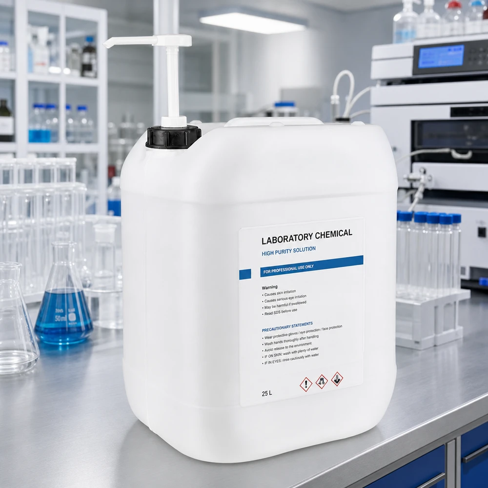 Beholder 20 liter med doseringspumpe Robust 20-liters HDPE-beholder med indbygget doseringspumpe til professionel brug i laboratorier