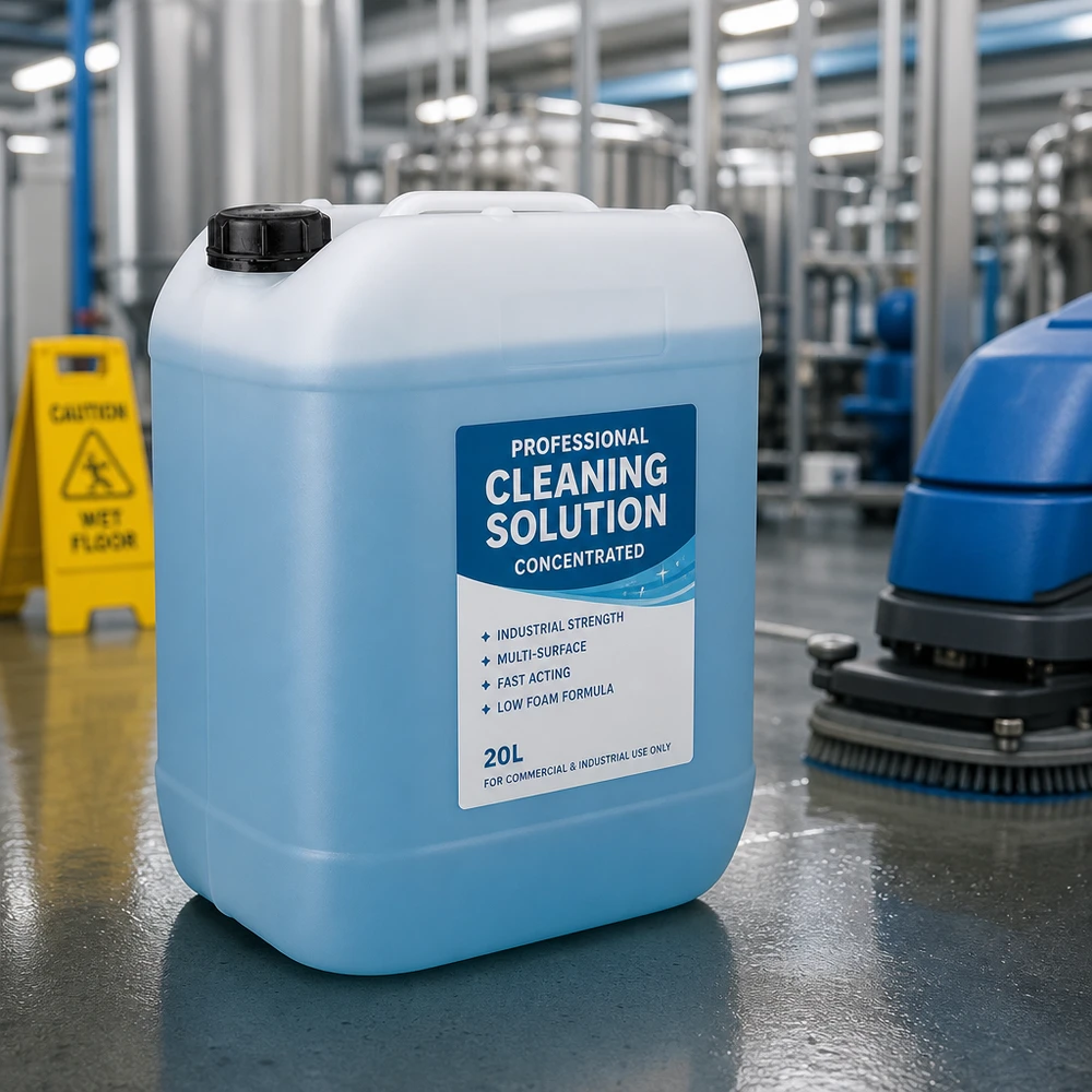 Blå 20-liters industrikanister med skruelåg til professionelle rengøringsmidler