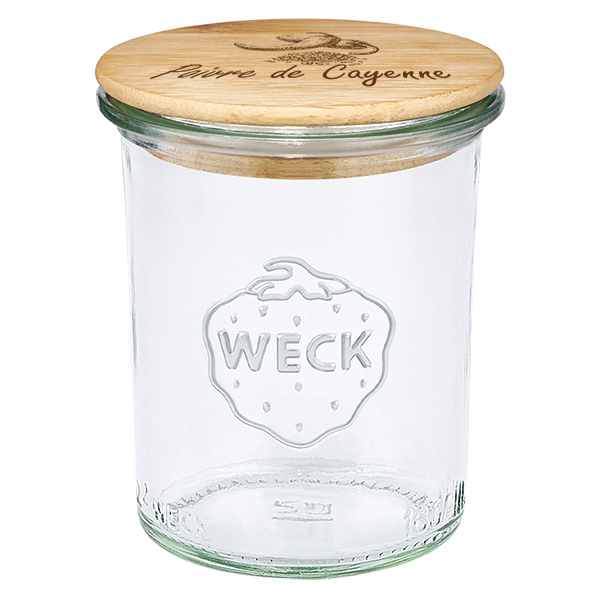 Træbeklædning "Poivre de Cayenne" med WECK-glas på foden Træbeklædning "Poivre de Cayenne" med WECK-glas på foden