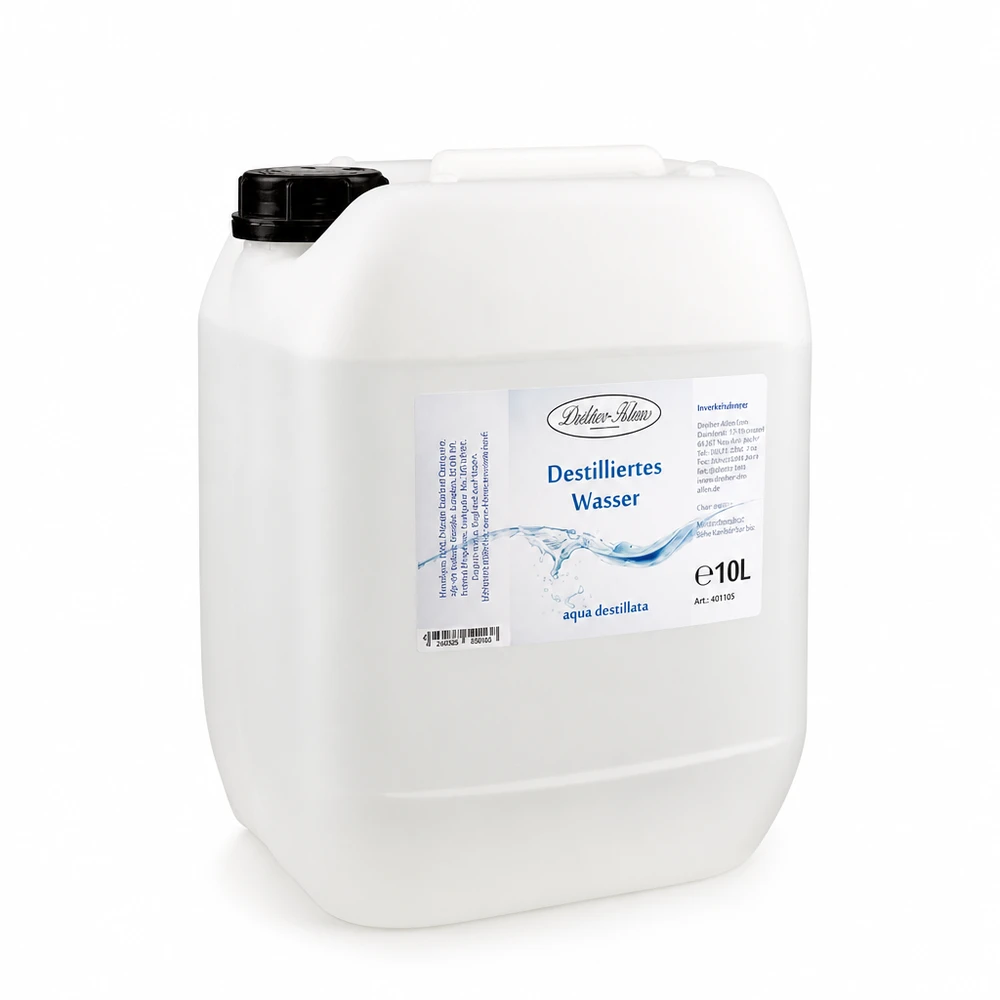 10 liter destilleret vand Doktor-Klaus Doktor-Klaus destilliertes Wasser 10L Kanister mit blauem Etikett und Aqua destillata Kennzeichnung