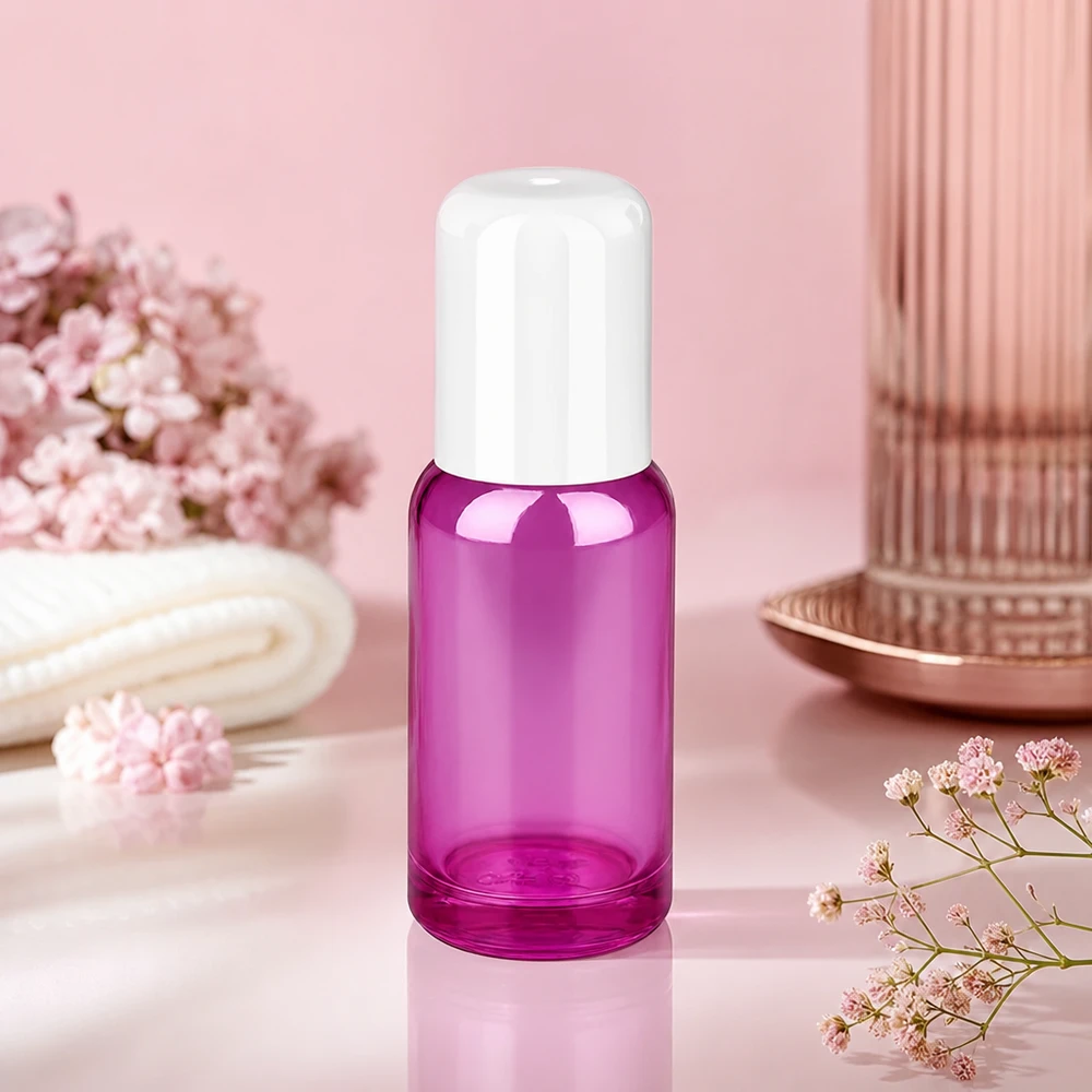 20 ml roll-on-flaske hvid standard PurpleLine UT18/20 Glasflaske i høj kvalitet 20 ml med roll-on-låg i transparent lilla til kosmetiske produkter
