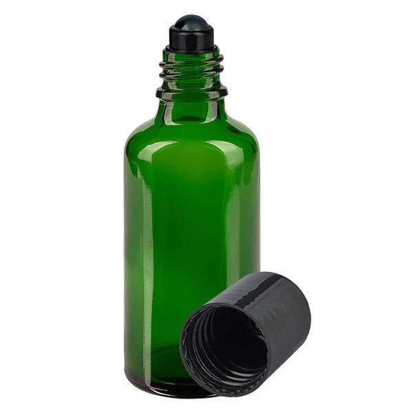 Apoteksflaske grøn 50 ml roll-on hætte sort Apoteksflaske grøn 50 ml roll-on hætte sort