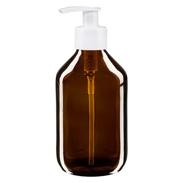250 ml medicinflaske brun, med dispenserpumpe hvid ApoGlas. Farmaceutisk kvalitet fra EU-produktion. 28 mm (PP28) gevind. (sirup, let glasflaske) 250 ml medicinflaske brun, med dispenserpumpe hvid ApoGlas. Farmaceutisk kvalitet fra EU-produktion. 28 mm (PP28) gevind. (sirup, let glasflaske)
