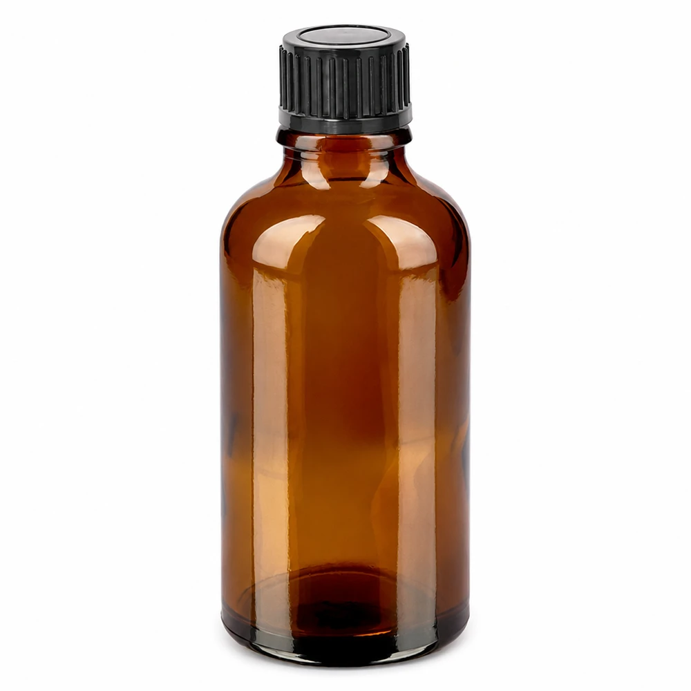 50 ml flaske 11 mm SV sort STD BrownLine UT18/50 50 ml brun glasflaske med sort skruelåg til æteriske olier og kosmetik