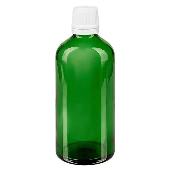 Apoteksflaske grøn 100ml dryp v. 1,2 mm hvid OV Apoteksflaske grøn 100ml dryp v. 1,2 mm hvid OV