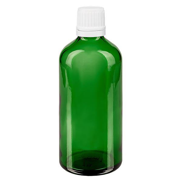 Apoteksflaske grøn 100ml dryp v. 1,2 mm hvid OV Apoteksflaske grøn 100ml dryp v. 1,2 mm hvid OV