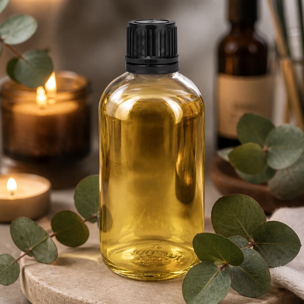100 ml (kugle)Flas. 3mm GR s. STD ClearL. UT18/100 Tom 100 ml glasflaske med dråbetæller til æteriske olier og naturkosmetik