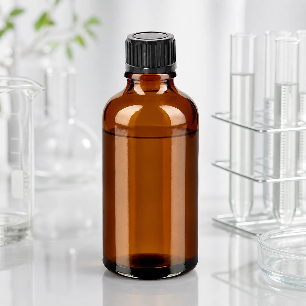 50 ml flaske 11 mm SV sort STD BrownLine UT18/50 Kompakt 50 ml ravfarvet glasflaske med sort skruelåg til laboratorie- og medicinsk brug