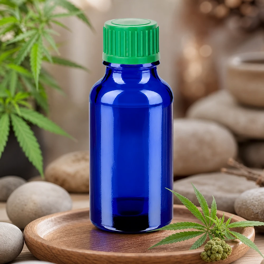20 ml glasflaske med grønt skruelåg STD BlueLine til sikker produktopbevaring og -transport