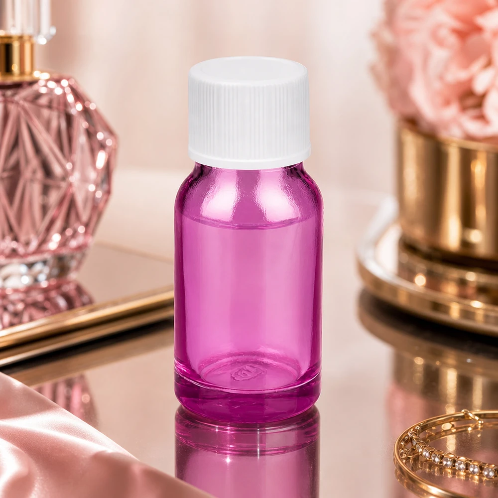 10 ml flaske 11 mm skruelåg hvid standard PurpleLine UT18/10 10 ml violet glasflaske med hvidt skruelåg, perfekt til DIY-kosmetik og -serum