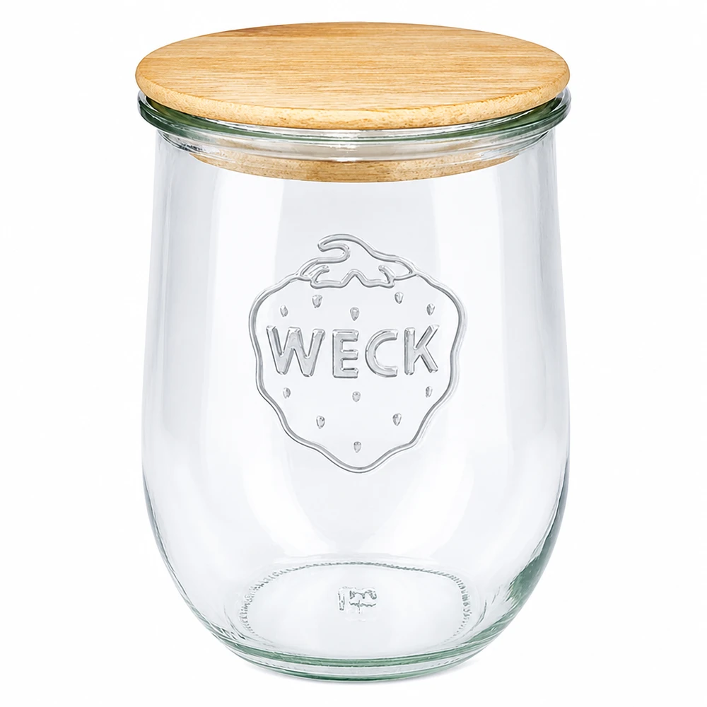 1062 ml tulipankrukke WECK RR100 med trælåg WECK tulipankrukke 1062 ml RR100 med trælåg Henkogningskrukke af glas med naturligt trælåg