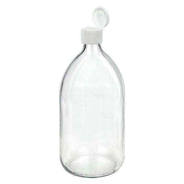 1000 ml medicinflaske klar, med flip top ApoGlas. Farmaceutisk kvalitet fra EU-produktion. 28 mm (PP28) gevind. (sirup, let glasflaske) 1000 ml medicinflaske klar, med flip top ApoGlas. Farmaceutisk kvalitet fra EU-produktion. 28 mm (PP28) gevind. (sirup, let glasflaske)