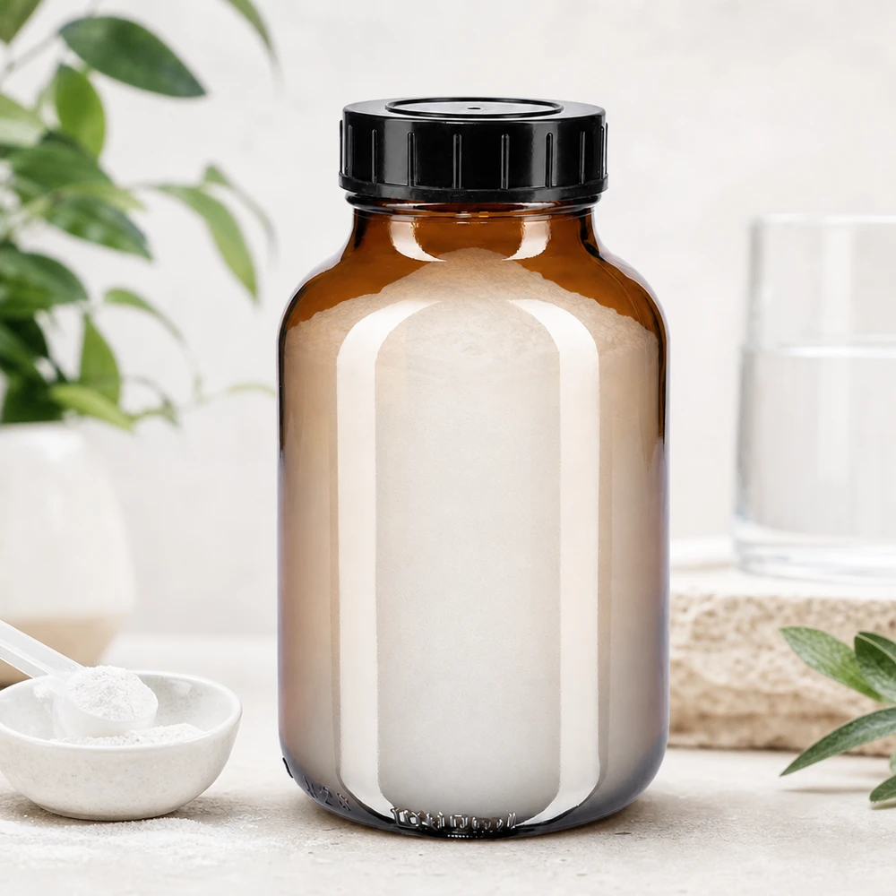 1000 ml flaske med bred hals i ravfarvet glas med skruelåg 1000 ml flaske med bred hals i ravfarvet glas med skruelåg