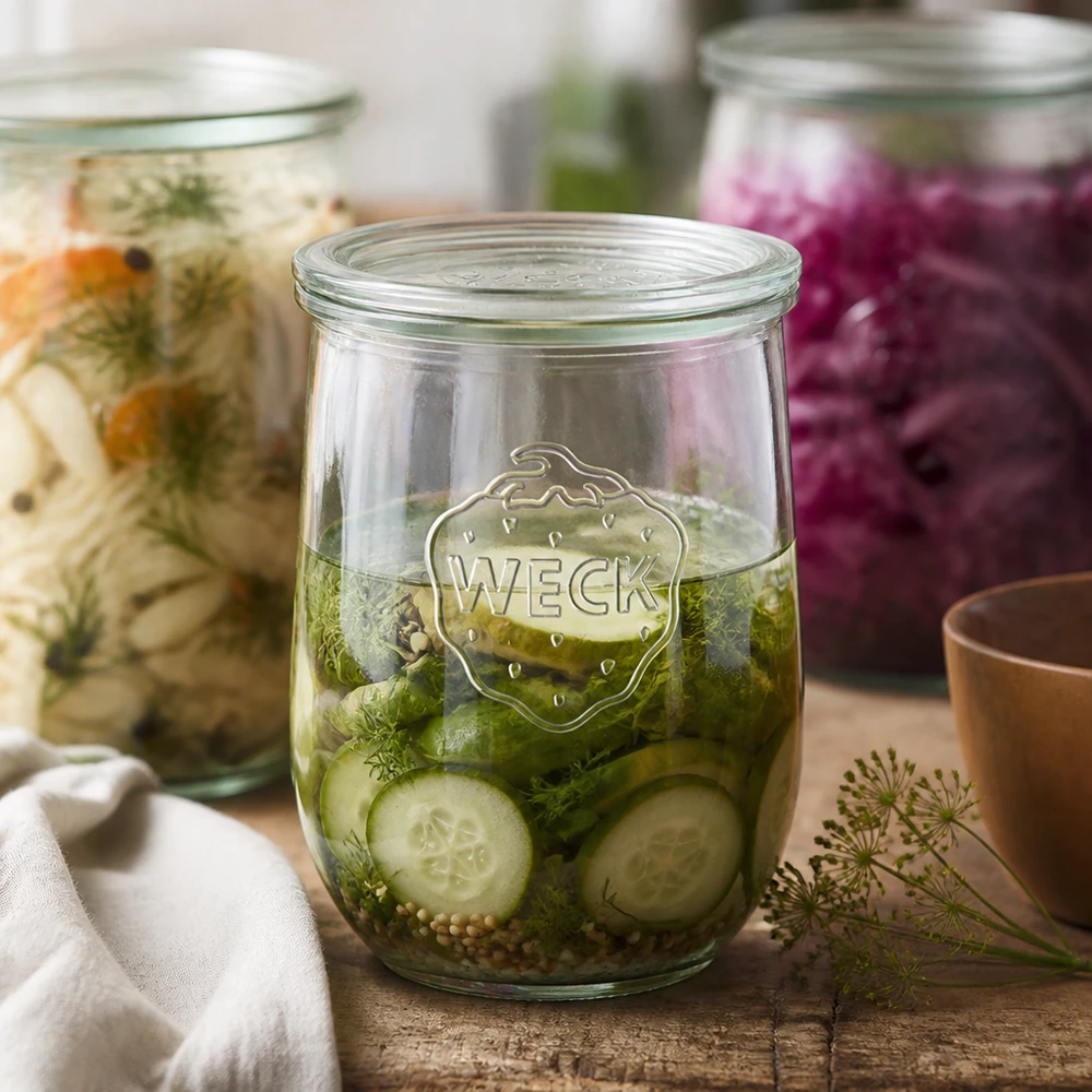 1062 ml tulipankrukke med glaslåg WECK RR100 WECK tulipankrukke 1062ml syltede agurker dildkrydderier fermenterede grøntsager RR100 krukke låg konservering