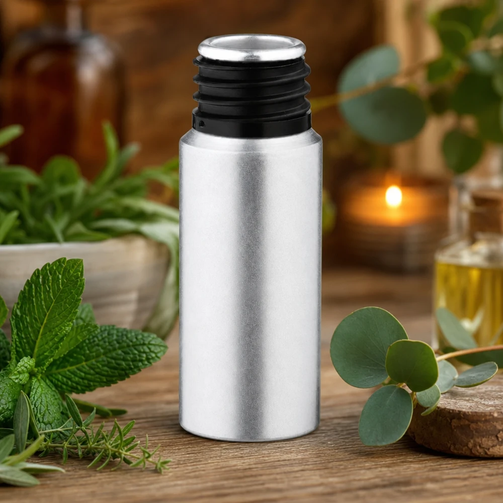 20 ml farvet aluminiumsflaske Kompakt 20 ml aluminiumsflaske med farvet overflade til æteriske olier og serummer