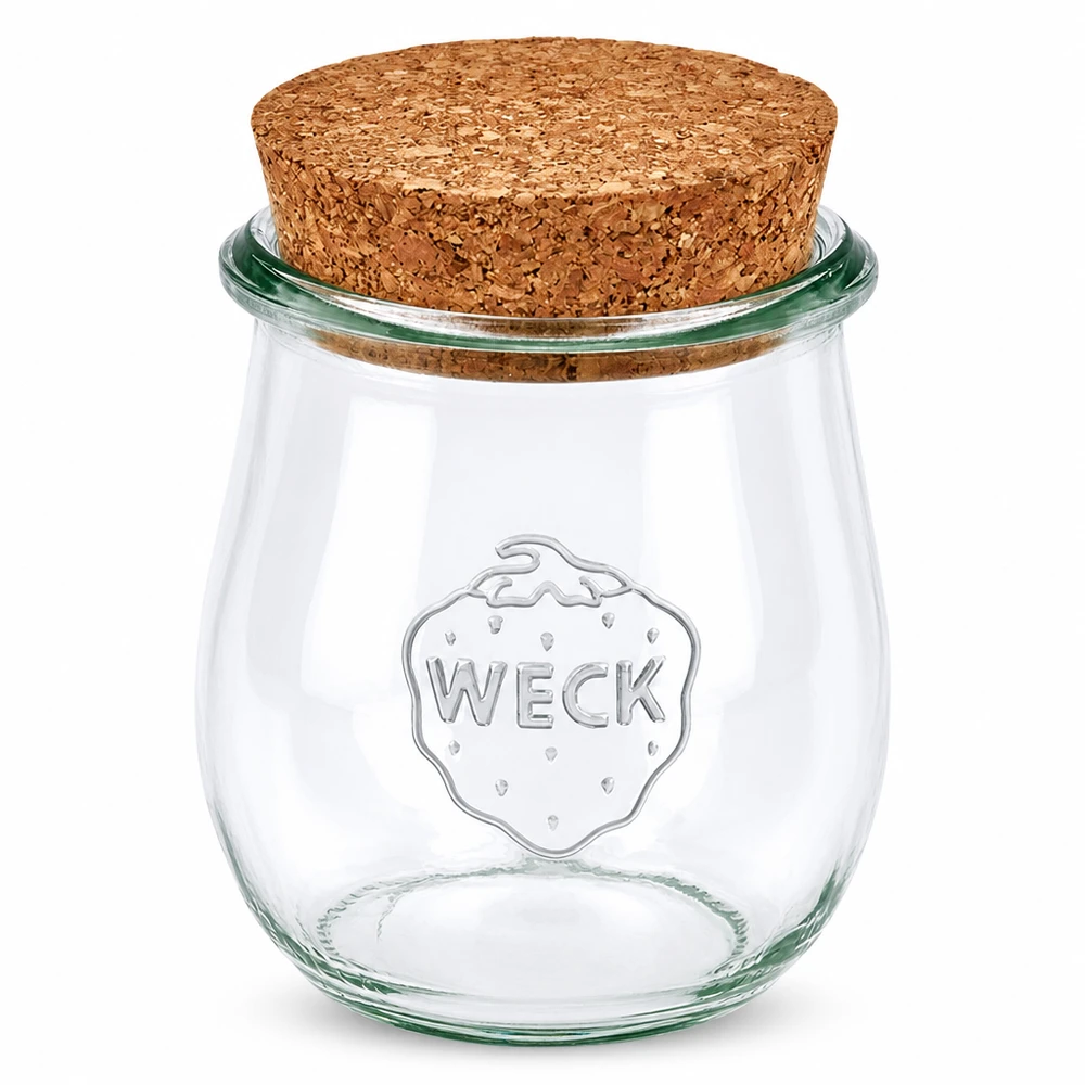220 ml tulipankrukke WECK RR60 med kork natur WECK tulipankrukke 220 ml RR60 med naturlig korkprop Henkogningskrukke af klart glas