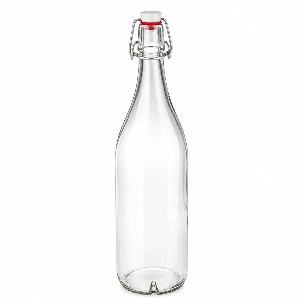 1000 ml glasflaske og hængelåg i PVC UNiTWIST 1000 ml glasflaske med svingtop PVC UNiTWIST transparent tom Produktvisning hovedbillede
