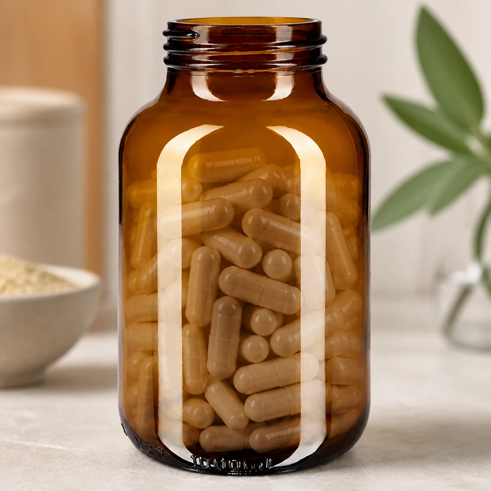 1000 ml flaske med bred hals i ravfarvet glas 1000 ml flaske med bred hals i ravfarvet glas