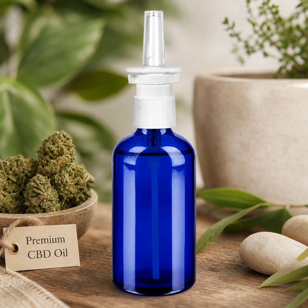100 ml næsesprayflaske m./tr. STD BlueLine UT18/100 Medicinsk glasflaske 100 ml med præcist næsespray-system til terapeutiske anvendelser