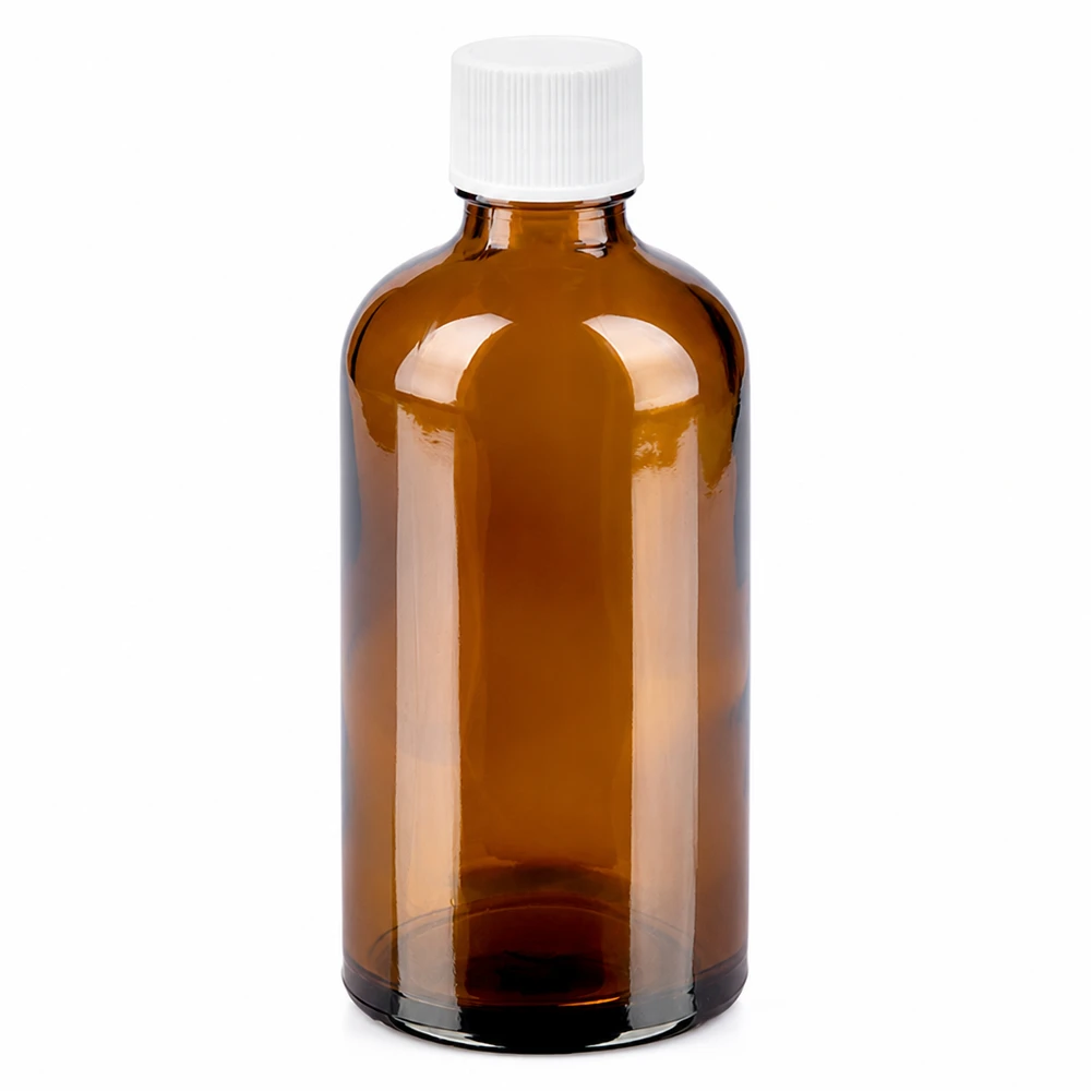 100 ml flaske 11 mm SV hvid STD BrownLine UT18/100 Brun glasflaske 100 ml med hvidt skruelåg til medicin og kosmetik