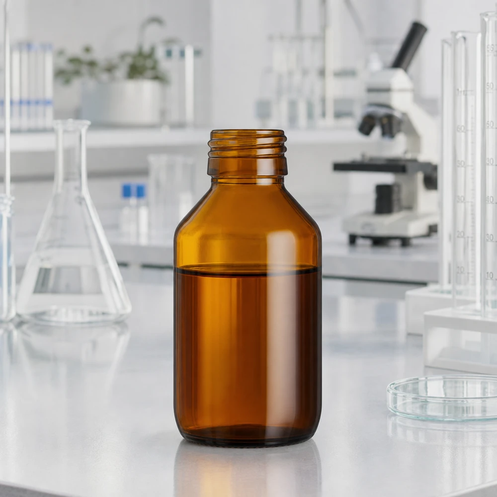 100 ml medicinflaske brun, uden hætte PP28 ApoGlas. Farmaceutisk kvalitet fra EU-produktion. 28 mm gevind. (sirup, let glasflaske) Brun glasflaske 100 ml til medicin uden hætte PP28-gevind