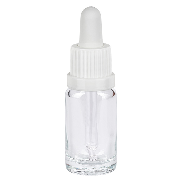 10 ml pipetteflaske hvid OV ClearLine UT18/10 10 ml pipetteflaske i klart glas med hvid dråbeforsegling, ClearLine-serien