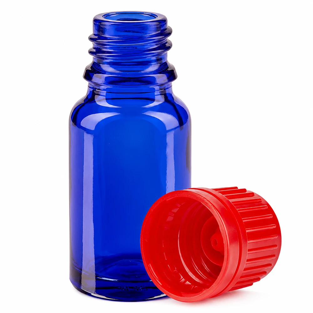 10 ml flaske 11 mm SV rød OV BlueLine UT18/10 10 ml glasflaske blå med rød hætte 11 mm SV BlueLine-serien til præcis dosering