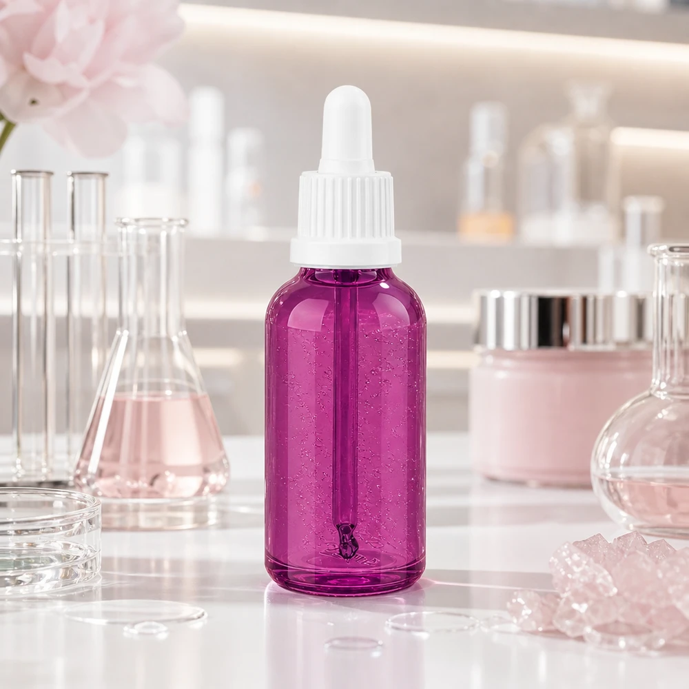 30 ml pipetteflaske hvid originalitet skruelåg PurpleLine UT18/30 Transparent pipetteflaske 30 ml i violet med hvid hætte til præcis dråbeapplikation