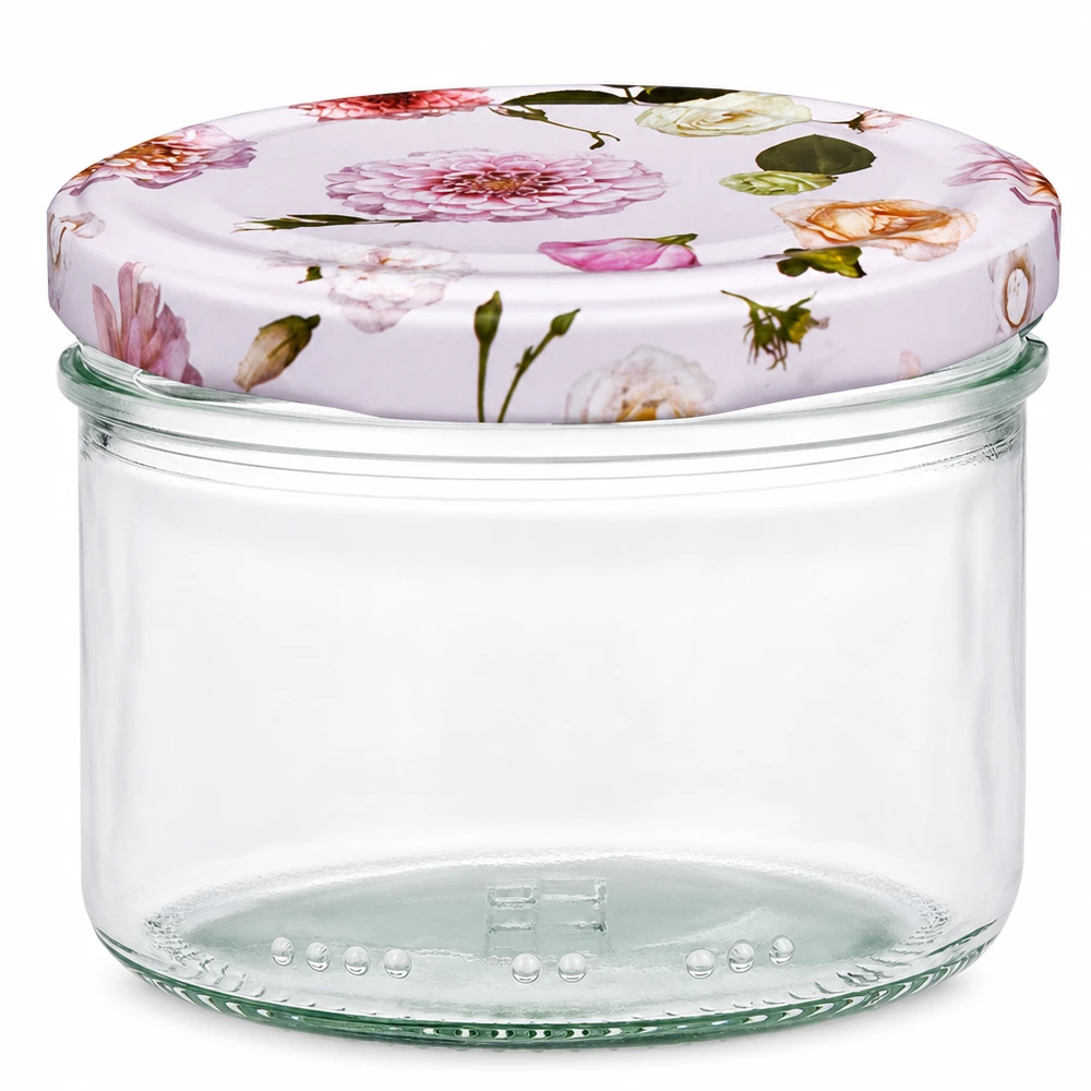 230 ml cylinderglas + BasicSeal låg Blume rosa 230 ml cylinderglas med BasicSeal-låg flower pink - konserveringsglas med blomstermønster til køkken og opbevaring