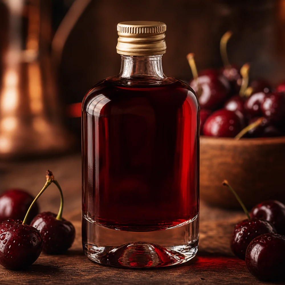 40 ml glasflaske »Sara« med skruelåg i guld UNiTWIST® 40ml Glasflasche Sara mit Kirschlikör befüllt - edle Spirituosenflasche mit goldenem Verschluss für Obstbrände
