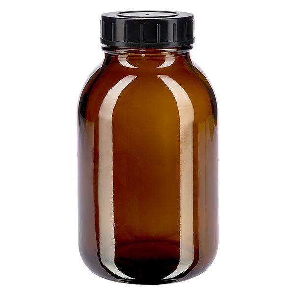 500 ml flaske med bred hals i ravfarvet glas med skruelåg