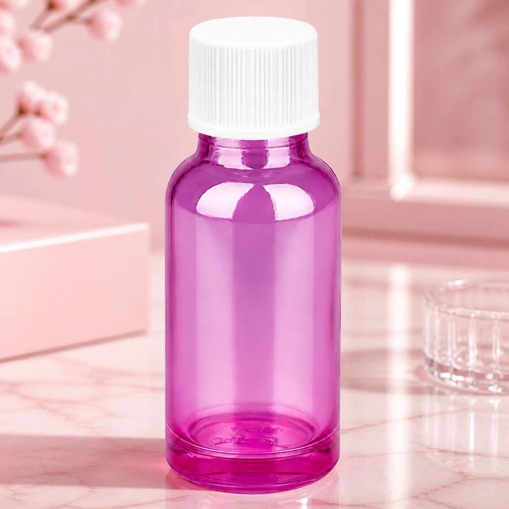20 ml flaske 11 mm skruelåg hvid standard PurpleLine UT18/20 Elegant 20 ml flaske i lyslilla med hvid hætte til skønhedsprodukter