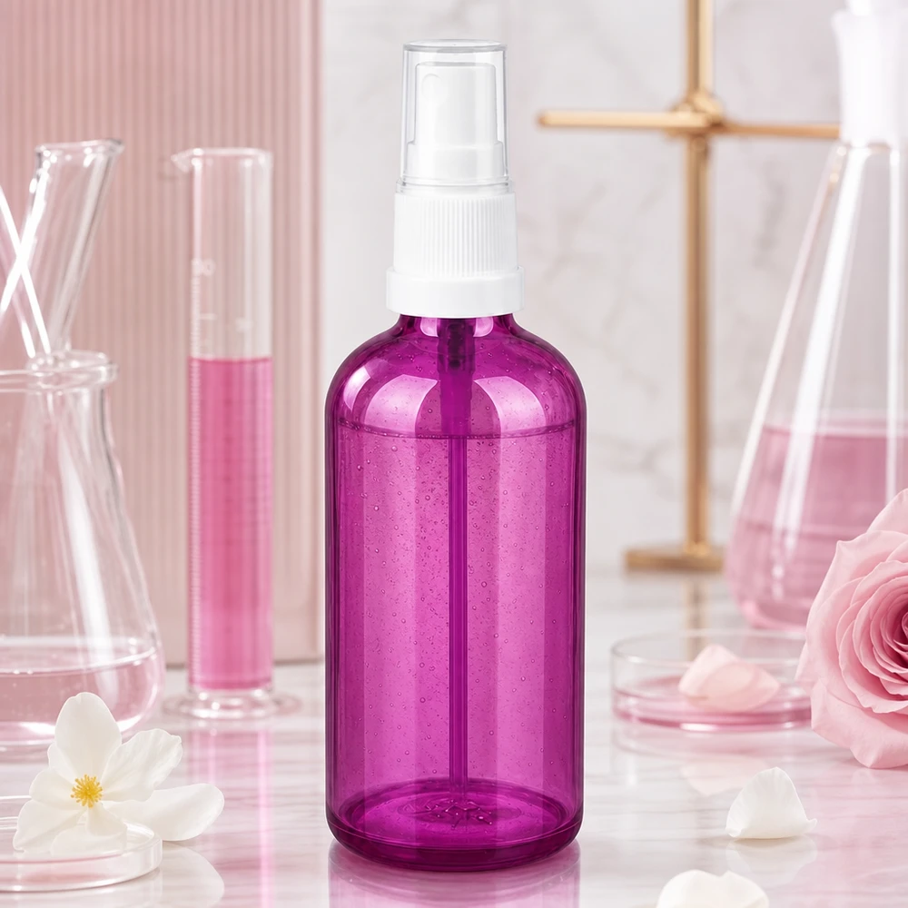100 ml sprayflaske hvid/transparent Standard PurpleLine UT18/100 Gennemsigtig sprayflaske 100 ml i Purple Line-design til hjemmelavet hudpleje