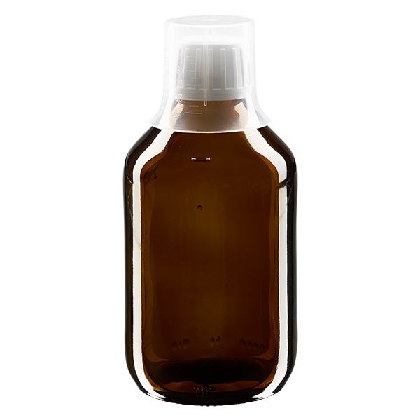 250 ml medicinflaske brun, hætte OV med doseringsbæger 30 ml ApoGlas. Farmaceutisk kvalitet fra EU-produktion. 28 mm (PP28) gevind. (sirup, let glasflaske) 250 ml medicinflaske brun, hætte OV med doseringsbæger 30 ml ApoGlas. Farmaceutisk kvalitet fra EU-produktion. 28 mm (PP28) gevind. (sirup, let glasflaske)