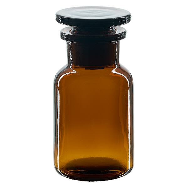 Rund skulderflaske 100 ml brun glasprop med bred hals