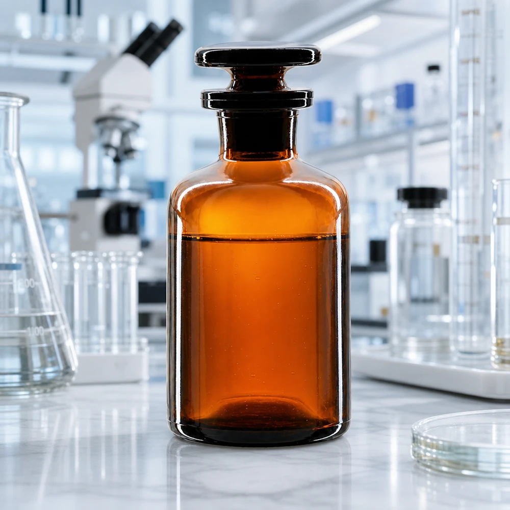 Rund skulderflaske 50 ml brun glasprop med smal hals Flaske med afrundede skuldre, 50 ml, brunt glas, smal hals og glasprop til UV-beskyttelse af følsomme stoffer